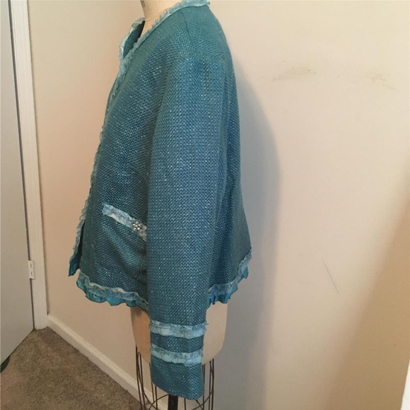 Aqua Blue & Silver Ruffle Trimmed Jacket - Picture 3 of 8